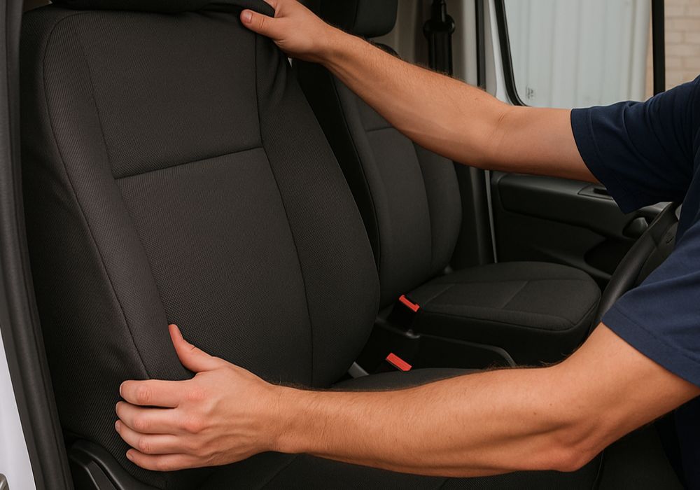 Stoelhoes wordt strak over een autostoel getrokken