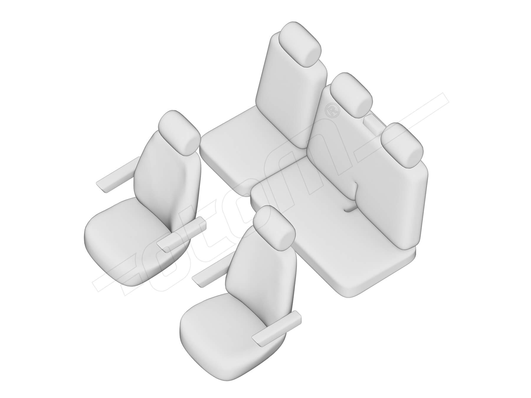 Stoelhoezen Volkswagen Transporter T5 2004-2015, set van 5