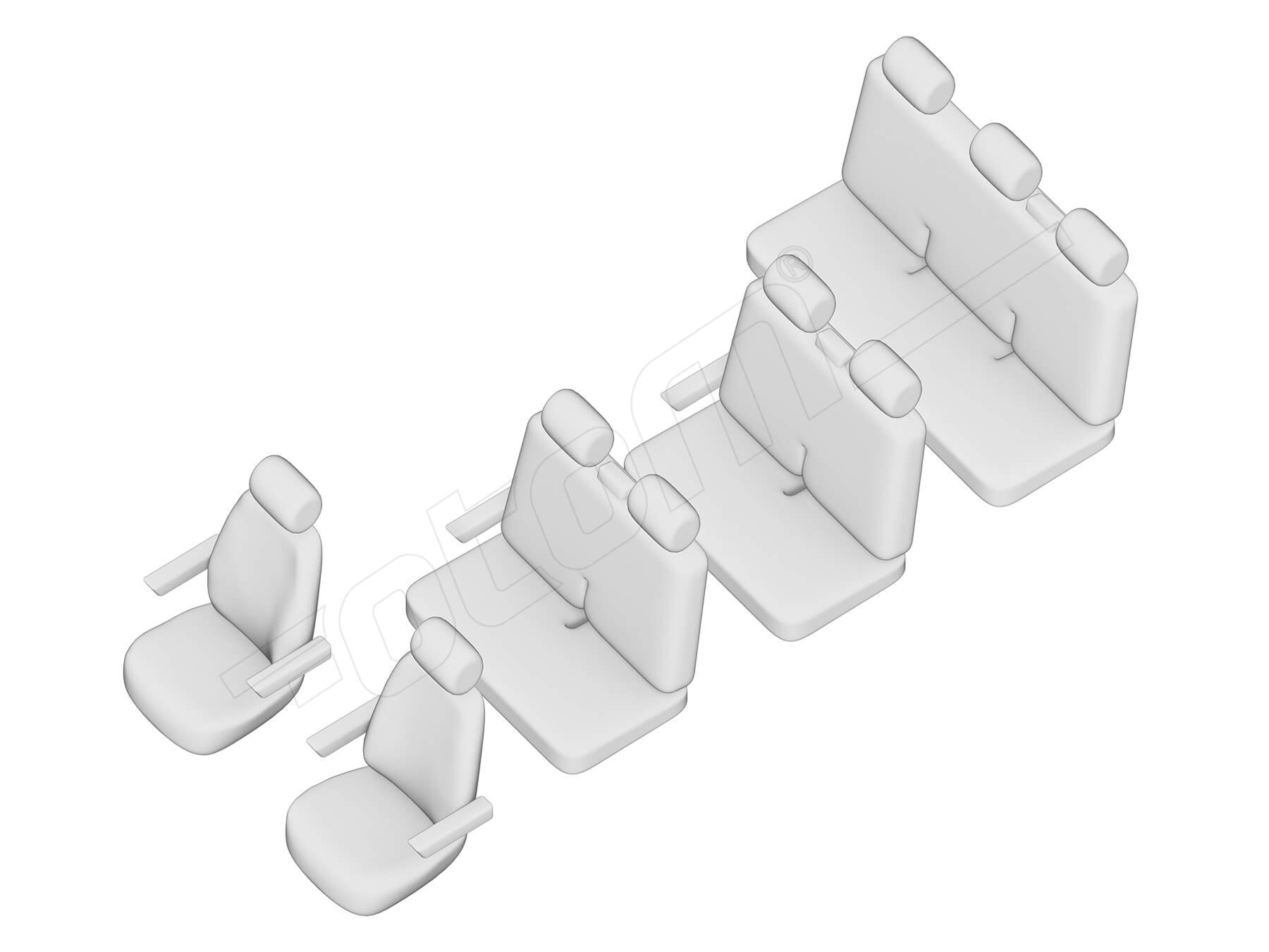 Stoelhoezen Volkswagen Transporter T5 2004-2015, set van 9