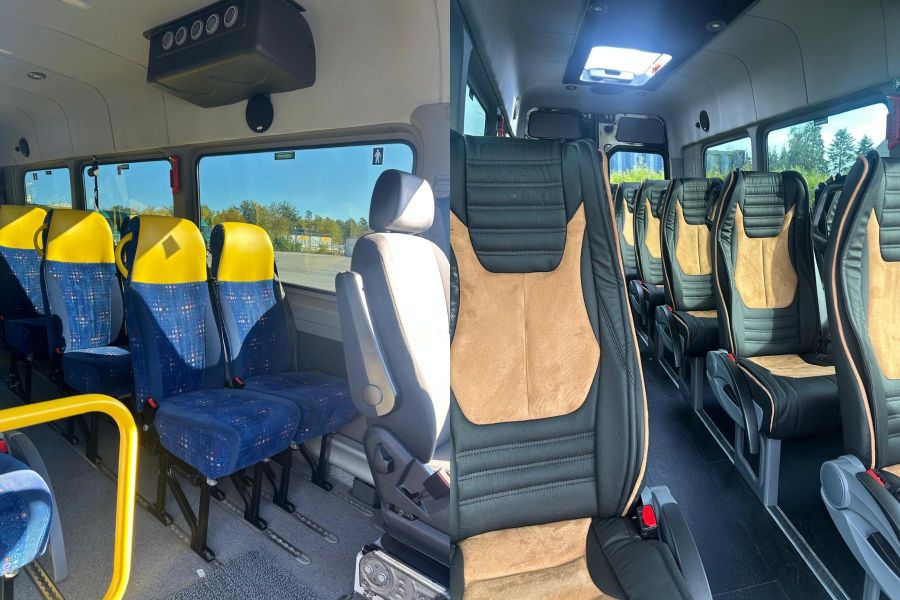 Versleten busstoelen voor de vervanging